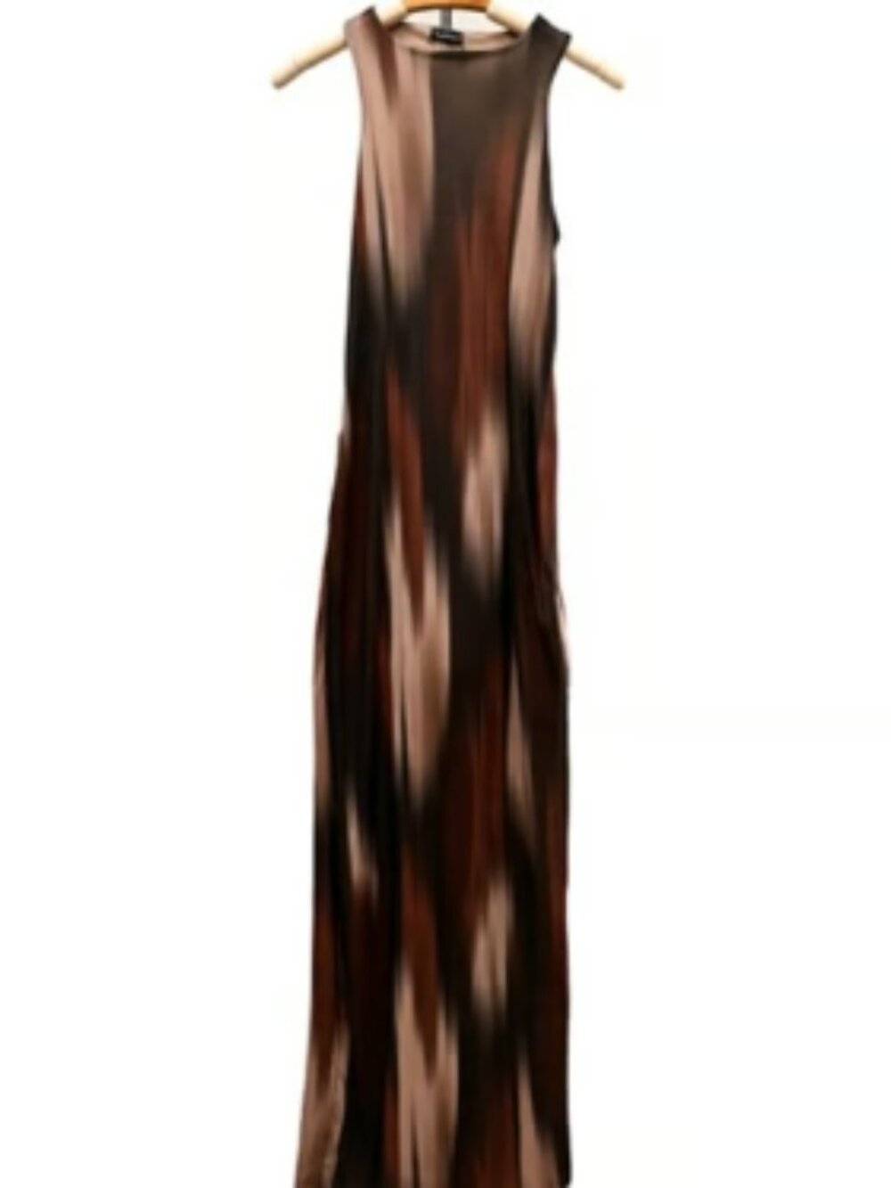 BooHoo NEW Brown Black Sleeveless Small Maxi Long Dress Boho Abstract Bodycon